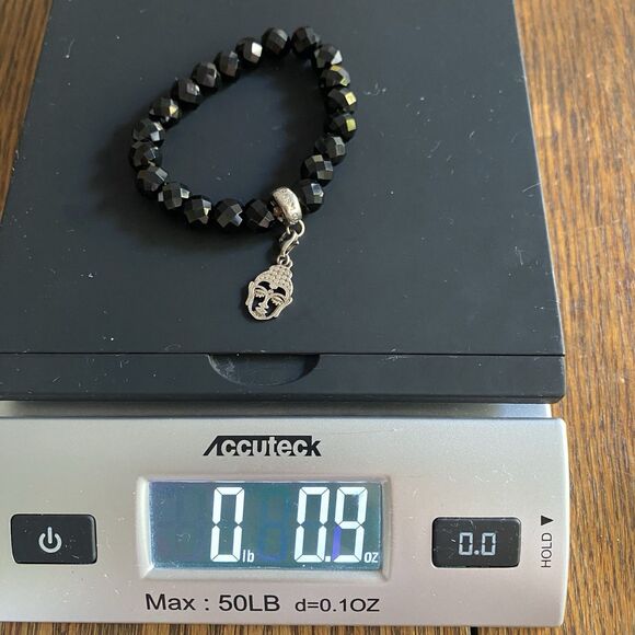 Thomas Sabo Black Obsidian Bracelet Stretch 17.5cm With Buddha 925 Silver Charm - Picture 6 of 6